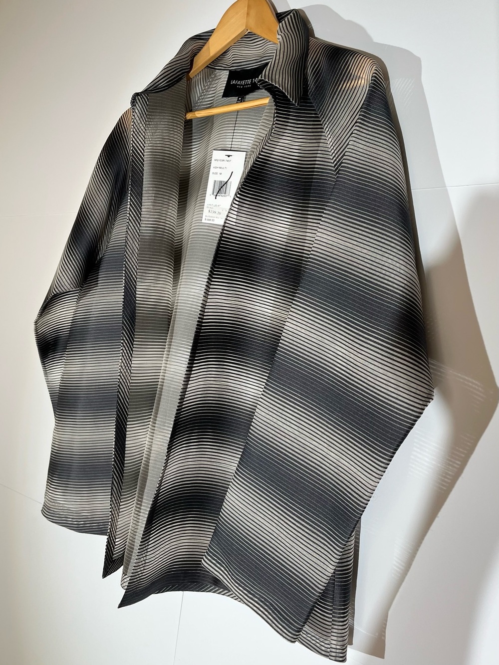 Lafayette 148 New York Sheer Black & Tan Striped Lightweight Silk Shirt-Jacket - Picture 11 of 12